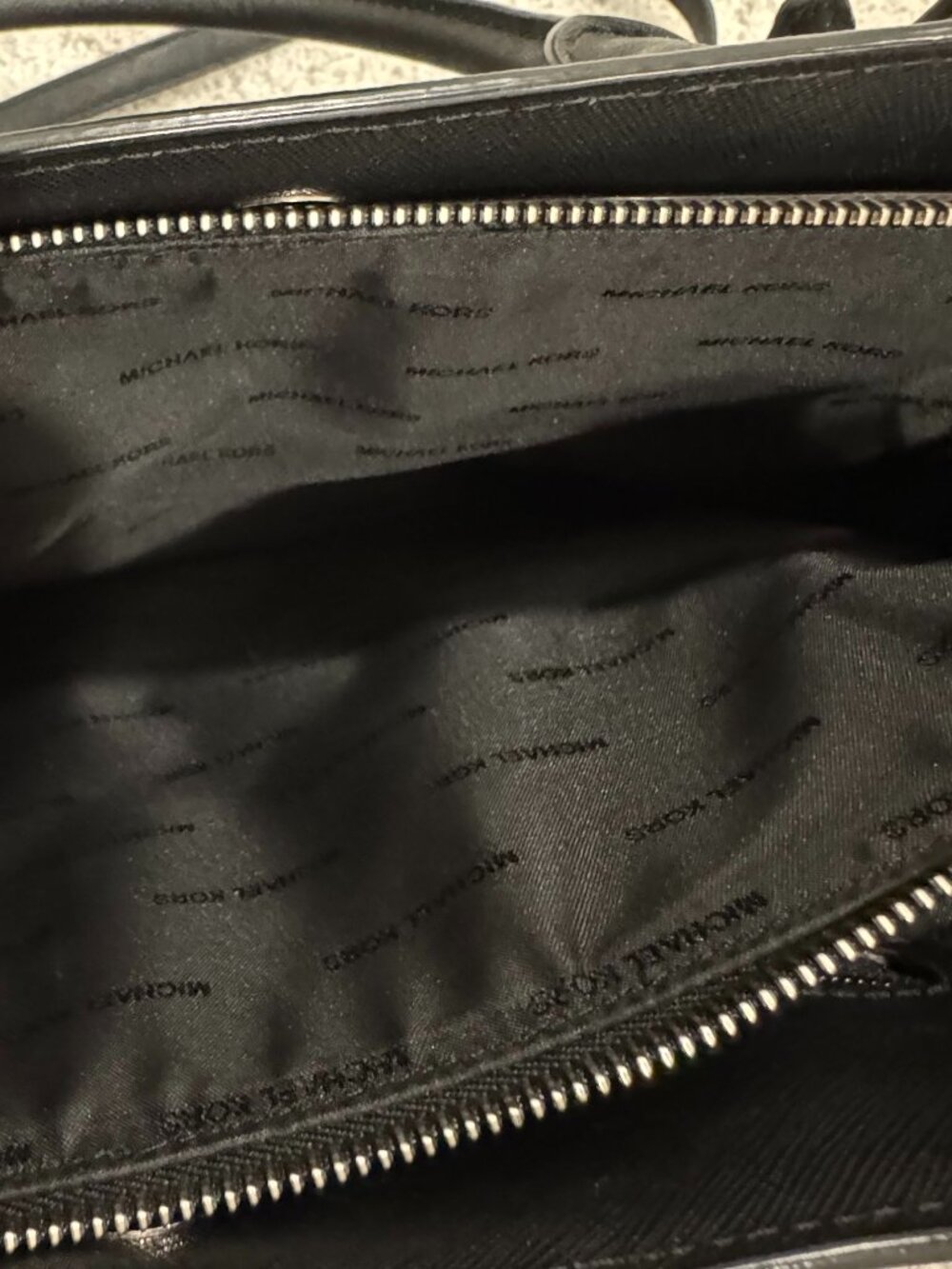 Michael Kors Saffiano Leather Satchel Two-Tone Black & Gray Crossbody Purse - Picture 9 of 11